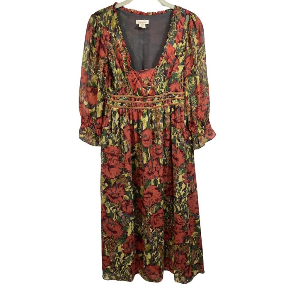 Sundance Silk Floral Midi Dress Empire Waist Fairy Core Dark Florals  Sz 2